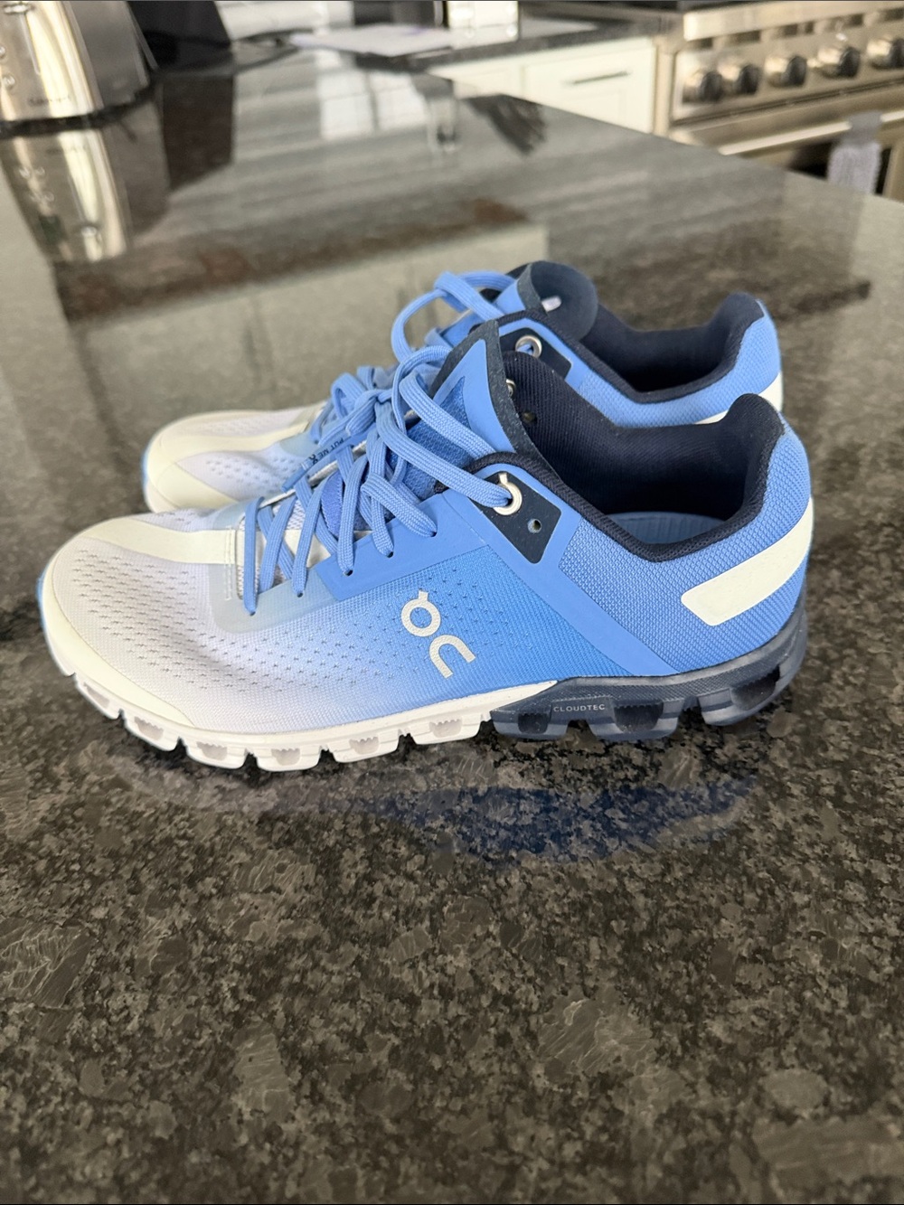 On Running Women's Light Blue and White Cloud Athletic Shoes